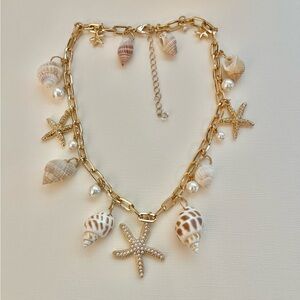 Gold Shell and Starfish Charm Necklace